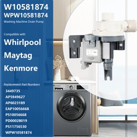 W10581874 WPW10581874 Washer Washing Machine Drain Pump for Maytag Whirlpool WTW8500DC0 WTW5000DW0 WTW7000DW0 MVWB835DW0 MVWC555DW0 MVWX655DW0 WTW8500DW0 WTW8500DR0 WTW7040DW0 WTW7300DW0 MVWB855DC0