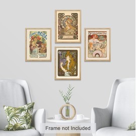 SIGNWIN Poster Alphonse Mucha Art Deco Female Portraits Wilderness Nature Illustrations Fine Art Decorative Country/Farmhouse Vintage for Living Room, Bedroom, Office - 12"x16"x 4