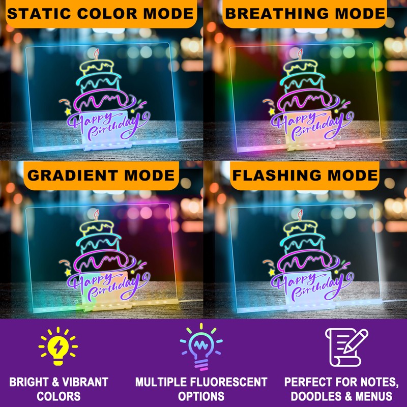 LED Drawing Board, 14'' Acrylic Note Board with Colors, Include