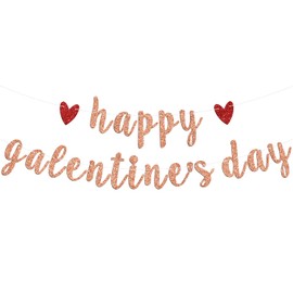 RLXPT Red & Rose Gold Galentine’s Day Banner - Be My Valentine/Be Mine - Happy Valentine’s Day Theme Wedding Engagement Anniversary Party Decoration - 2" x 3"