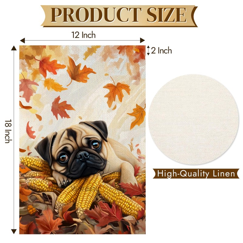 Pug-Dog Garden Flag 12x18 Hello Fall Vertical Double Sided Autumn