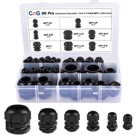 CGELE Cable Gland 55 Pcs NPT Plastic Waterproof Cable Pass Through 1/4" 3/8" 1/2" 3/4" 1" 1-1/4"Strain Relief Cord Connectors Joints Nylon with Gasket