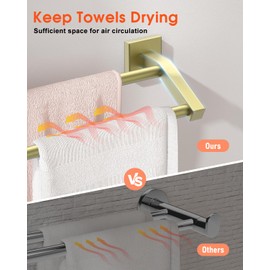 Alise Bath Double Towel Bars Towel Racks for Bathroom Lavatory,Wall Mount Towel Holder Heavy Duty SUS304 Stainless Steel Towel Hanger Towel Rail,Gold Finish,16 Inch