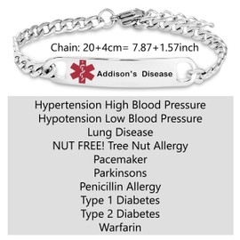 SBI Jewelry Women Heart Medical Alert Bracelets Canada Men Emergency Health Engraved Adjustable Chain Bracelet Stainless Steel Daily Wearing Identify Chronic Family Friends