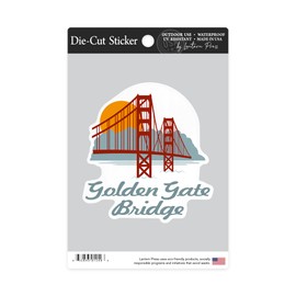 Die Cut Sticker San Francisco, California, Retro Skyline, Golden Gate Bridge, Contour Vinyl Sticker 3 to 6 inches, (Waterproof Decal for Cars, Water Bottles, Laptops, Coolers), Large