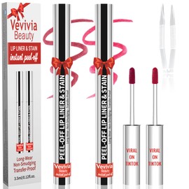 2pcs Lip liner Stain Peel Off,Lip Stain Waterproof Long Lasting,2-in-1 Lip Liner with Tweezer,Non-Fading Peel Off Lip Color,Stay On All Day,Perfect for Gift ,Highly Pigmented Color(Mauve+Rose)