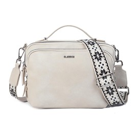 Gladdon Women's Shoulder Bag with Zip, Crossbody Bag, Leather Handbag Small, Wide Shoulder Straps Jacquard Fabric, A-beige, 未古风格