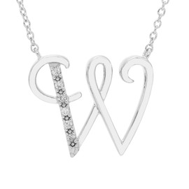 Boston Bay Diamonds .925 Sterling Silver Diamond Accented ‘W’ Initial Necklace, Adjustable 18”-20" (G-H Color, I2-I3 Clarity)