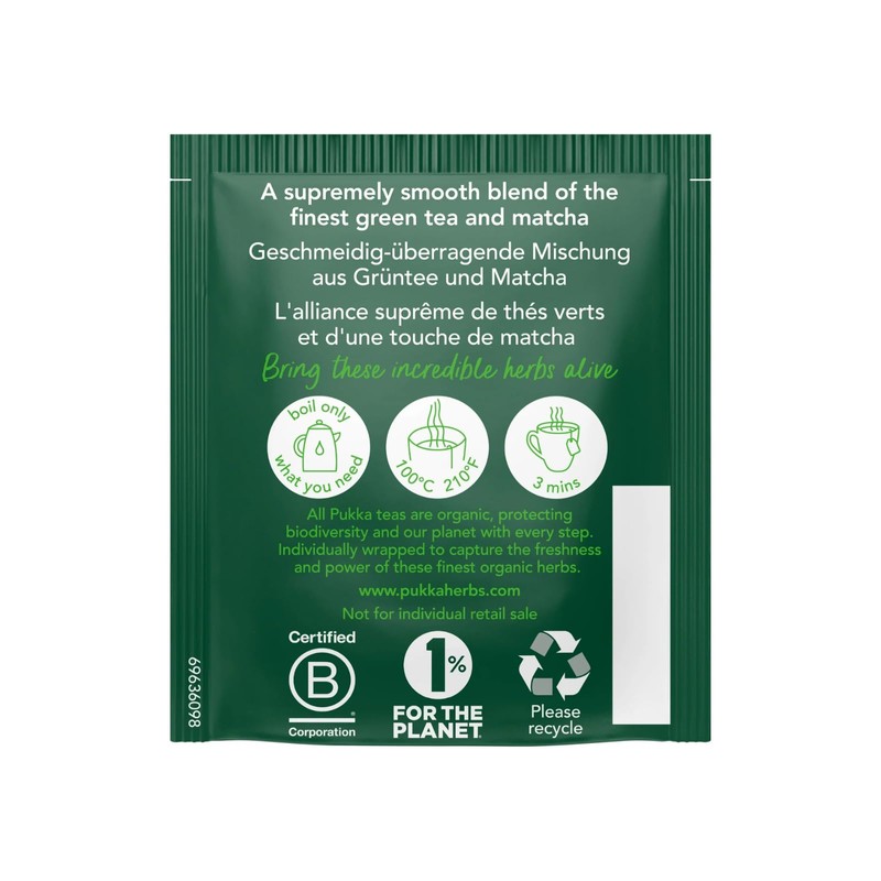 Pukka Supreme Matcha Green, Organic Herbal Tea, 20 individually wrapped