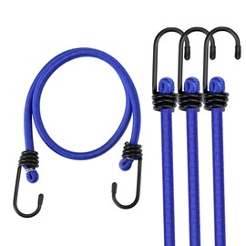 WORKPRO 24 Inch Bungee Cord with Hooks, 4 Pack Superior Rubber Heavy Duty Straps Strong Elastic Rope for Outdoor Tent, Luggage Rack, Camping, Cargo, RV, Bike, Transporting, Storage, Blue