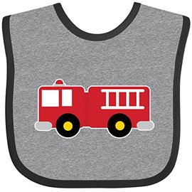 inktastic Fire Truck Childs Fireman Baby Bib Heather and Black 18a44