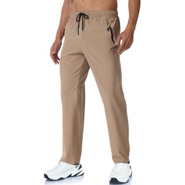 Rapoo Khaki Sweatpants for Men with Pockets Athletic Workout Sweat Track Hiking Pants for Men Expandable Waist Jogger Jogging Pant Khaki L