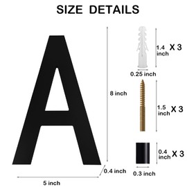 JILANLO 8" Large Floating House Numbers,Balck Acrylic Anti-Rust House Numbers,Modern House Address Street Numbers Garden Door Mailbox Decor Number with Matching Screw,Letter A