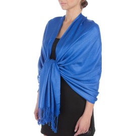 Sakkas Large Soft Silky Pashmina Shawl Wrap Scarf in Solid Colors- Royal Blue