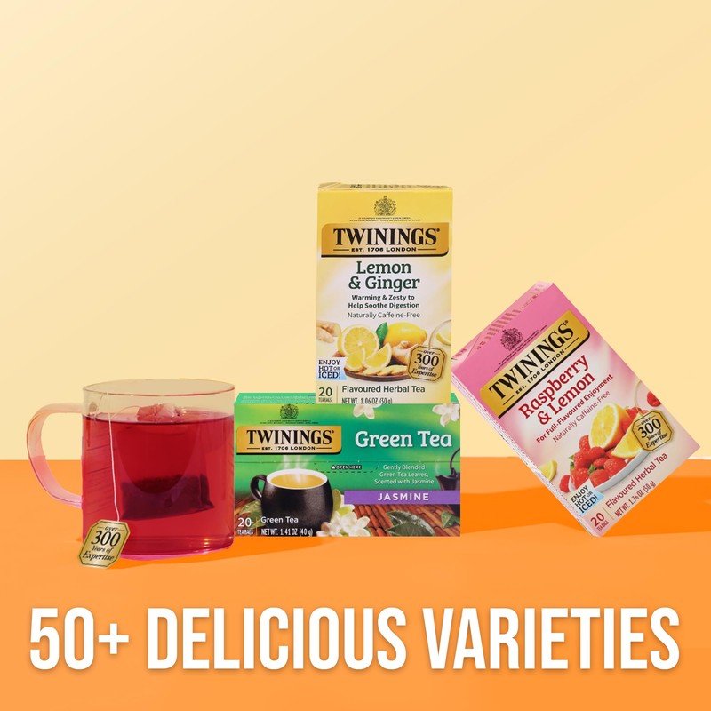 Twinings Raspberry & Lemon Herbal Tea Individually Wrapped Bags, 20