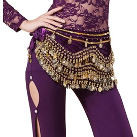 Women's Belly Dance Hip Scarf with Gold Coins Belly Waist Chain Dance Hip Scarf Belly Dance Skirt (AU, Alpha, One Size, Regular, Regular, Purple)