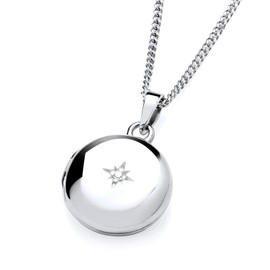 Old English Jewellers 925 Sterling Silver Cubic Zirconia Round Photo Locket Pendant Necklace + 16 18 20 inch Chain (0)