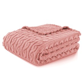 FY FIBER HOUSE Fleece Throw Blankets with 3D Pattern – Warm Super Soft Fluffy Cozy Decorative Blanket for Bed,Couch,Sofa,Camping,Travel(60"x80",Dusty Pink)