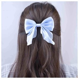 Xduargs Boho Bow Hair Clips Satin Bow Hair Barrettes Vintage Bowknot Hairclip Pins Silky Bow Knot Hair Clip Barrette French Satin Ribbon Bowknot Clip Headpiece for Women Headdress(Blue)