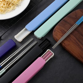 Portable Chopsticks SUS304 Stainless Steel Chopsticks with Case for School,Camping,Travel, Bento Box, 9 Inches in length, Alternative to Wooden (Black+Blue+Green+Light Blue)