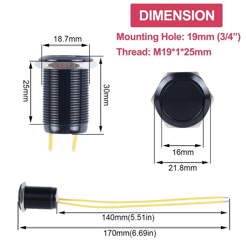 DMWD 19mm Waterproof IP67 Metal Latching Push Button Switch Heavy