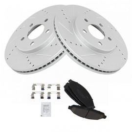 TRQ Performance Brake Rotor Drilled Slotted Coated & Ceramic Pad Front Kit