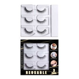 3 Pair Self Adhesive Eyelashes No Eyeliner or Glue Needed Reusable Natural False Eyelashes Gift for Women Natural Look