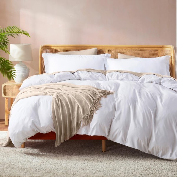 Nestl Queen Duvet Cover Set with Comforter Insert - White