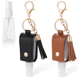 2 Pcs Handwashing Fluid Holder Travel Size, 1oz/30ml Small Squeeze Bottle with Keychain Portable Empty Travel Bottles Hand Refillable Containers for Liquid Storage(Black+Brown)