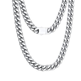 9mm Miami Cuban Link Chain for Men Women 316L Stainless Steel Hiphop Silver Color Choker Necklace 16/18/20/22/24 Inches (width 9mm 20 inches)
