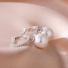 Sterling Silver Pearl Dangle Drop Earrings With Diamonds - Wedding