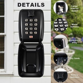 Laihur Key Safe Wall Mounted Police Approved Outdoor, Key Lock Box for 12 Digit with Code, Combination Keysafe Waterproof Sparekeys Lockbox for Home Garage Warehouse Office & School (Black)-11