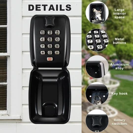 Laihur Key Safe Wall Mounted Police Approved Outdoor, Key Lock Box for 12 Digit with Code, Combination Keysafe Waterproof Sparekeys Lockbox for Home Garage Warehouse Office & School (Black)-11