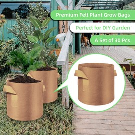 Ohiyoo 10 Gallon Garden Grow Bags, 30 Pack 10 Gal Planter Bags Fabric Pot Bags, Nonwoven Grow Bags Heavy Duty Aeration Fabric Pots with Handles, Garden Fabric Planters for Vegetables Flowers (Brown)