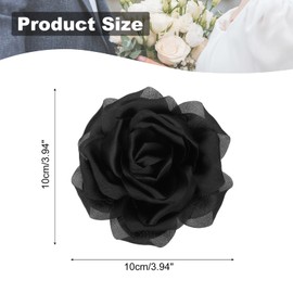 PATIKIL Silk Satin Flower Brooch Pin 4", Large Peony Floral Lapel Pin for Women Wedding Party Birthday Dance Banquet Dress Clothes Hat Bag Decoration, Black