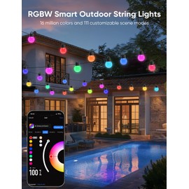 APPECK RGBW Outdoor String Lights 50ft for Patio, with 25 LED Bulbs