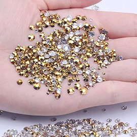 Mixed 1000pcs 2-6mm Gold Color Resin Nail Rhinestones 3D Non Hotfix Glitter Round Flatback Nail Stones Strass Gems Diamonds DIY Nail Art Decoration (01 Gold)