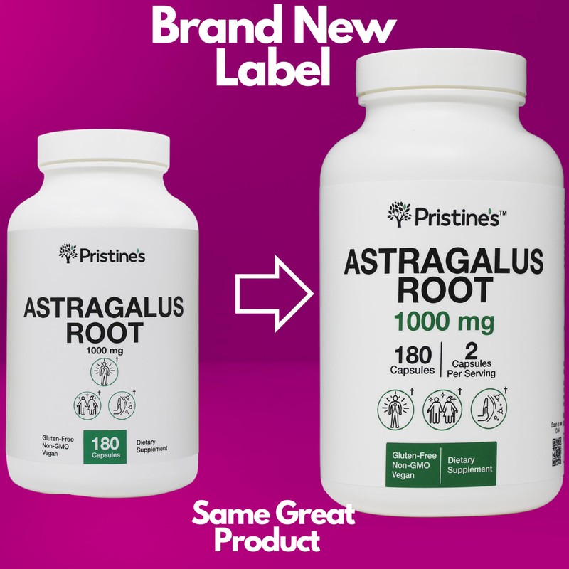 PRISTINE'S Astragalus Root Immune Support Supplement Capsules -1000mg 90 Day