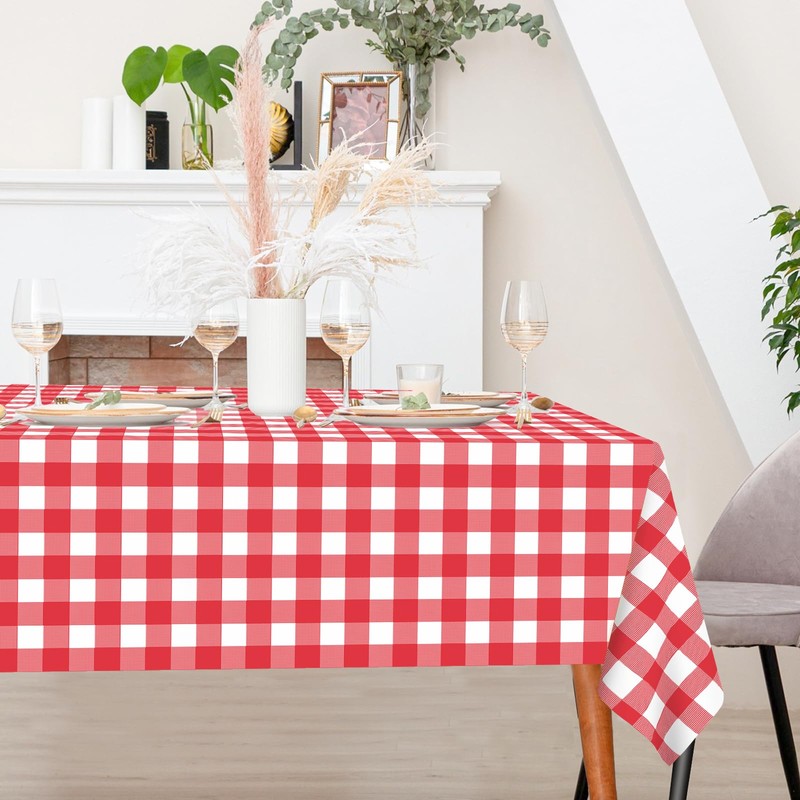 WNINK 2 Pack Red Gingham Tablecloth Rectangular Red and White