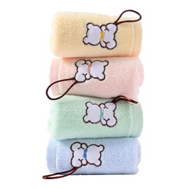 sense gnosis 100% Cotton Kids Facial Towels, Bear Fingertip Towels for Bathroom Children Towels with Hanging Loop 10 x 20 inches(4 Pack in 4 Color)