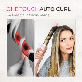 Rotating Automatic Curling Iron 1 Inch for Beach Waves - TYMO Curling Wand for Long Hair, Long Barrel Ceramic Hair Curler for Women, 40M Ionic & Dual Voltage for Travel, Pink