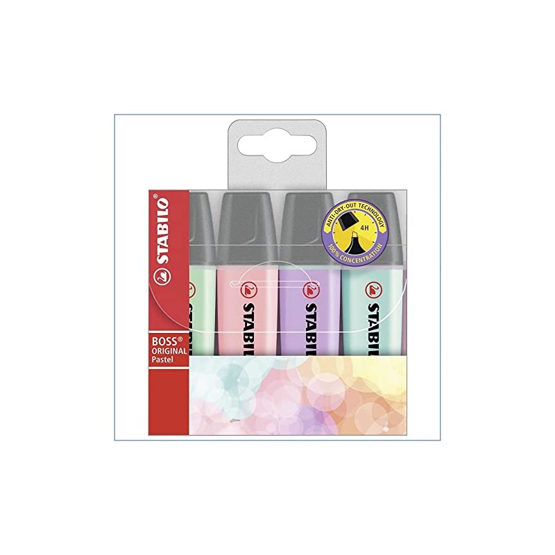 STABILO Boss Original Pastel Highlighter Pens Pack of 4 PET