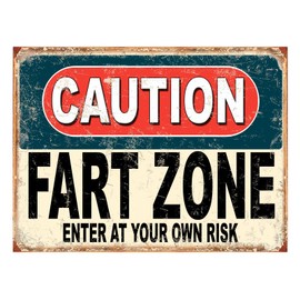 Shawprint Caution Fart Zone Enter At Your Own Risk Funny Metal Signs Father's Day Home Pub Indoor & Outdoor Garden Bar Garage Vintage Wall Plaque Man Cave Gift Retro (8” x 6”)
