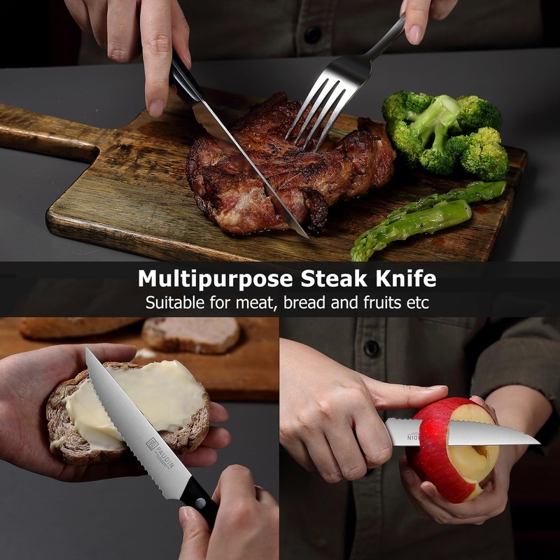 PAUDIN Steak Knives, Steak Knives Set of 8, Razor-Sharp Steak