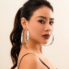 Gold Chunky Hoop Earrings for Women Exaggerated Large Wide Post Thick Hoop Earrings Minimalist Polished 80MM Statement Earrings Prom Jewelry Gifts (Silver)