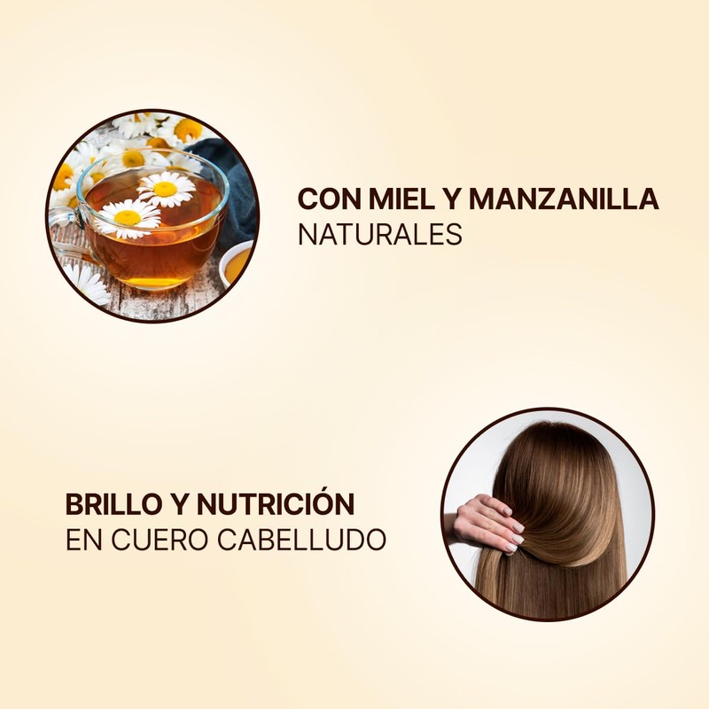 Shampoo Honey Glow Natural con Miel y Manzanilla, Limpieza Suave