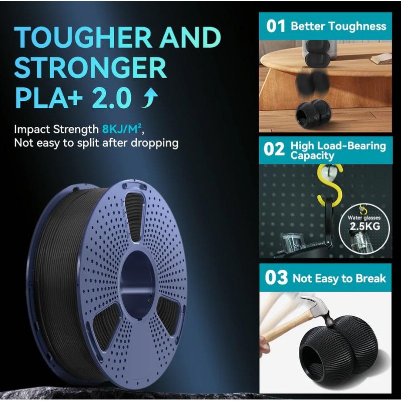 PLA+ 2.0, Upgraded PLA+(PLA Plus), 3D Printer Filament 1KG:_PLA+ 2.0