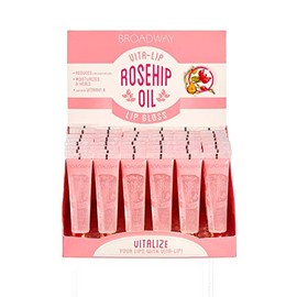 Ruby Kisses Broadway Vita-Lip Clear Lip Gloss (aceite de rosa mosqueta, 48 unidades), fórmula ultra hidratante y calmante con aceites vitamínicos, aca