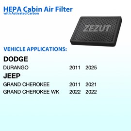 Cabin Air Filter CF11183 Fits 2011-2025 Dodge Durango and 2011-2021 Jeep Grand Cherokee, Honeycomb Structure and Activated Carbon, Durable and Sturdy (1 Pack)