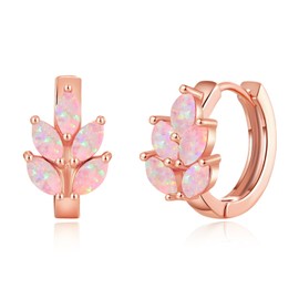 CiNily Leaf Hoop Earrings for Women, Created Fire Opal Small Hoop Earring 14K Rose Gold Plated Cute Huggie Earrings Lightweight Tiny Hoop Earrings Fashion Jewelry Gifts 12mm, Rose Gold Plated Bass,